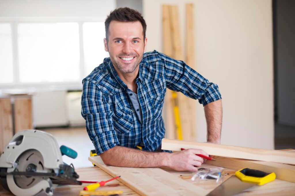 Smiling construction worker at work